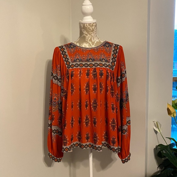 Flying Tomato Tops - Flying Tomato Boho Red Gathered Yoke Blouse